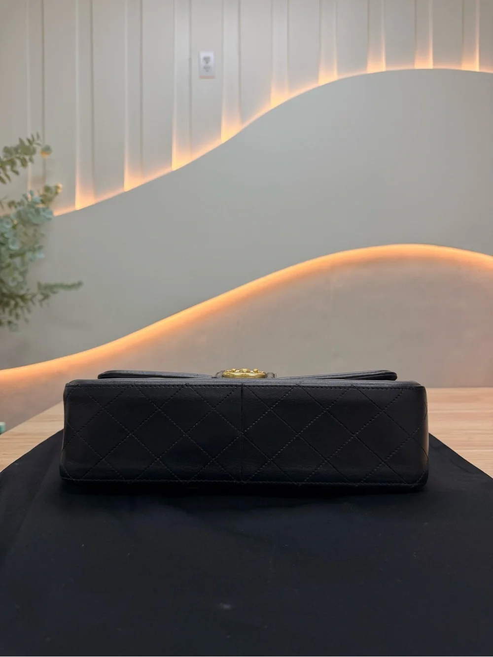 CHANEL Beige and Black Quilted Shoulder Bag with Gold Hardware